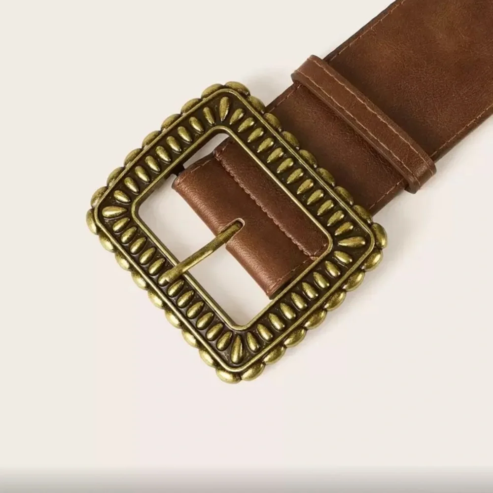 Brown Leather Belt with Gold Buckle